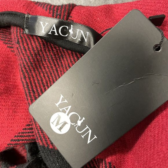 Flannel Vest Red & Black Buffalo Plaid Draping Open Front with Pockets - Picture 7 of 9